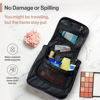 Wayfarer Supply Hanging Travel Toiletry Bag - Large Cosmetic Bag Organizer for Toiletries, Makeup and Shaving Supplies - Cruise and Travel Essentials for Women & Men, Black