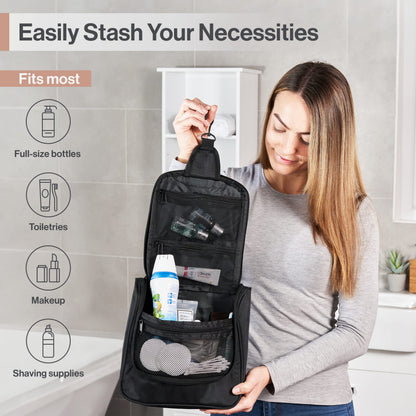 Wayfarer Supply Hanging Travel Toiletry Bag - Large Cosmetic Bag Organizer for Toiletries, Makeup and Shaving Supplies - Cruise and Travel Essentials for Women & Men, Black