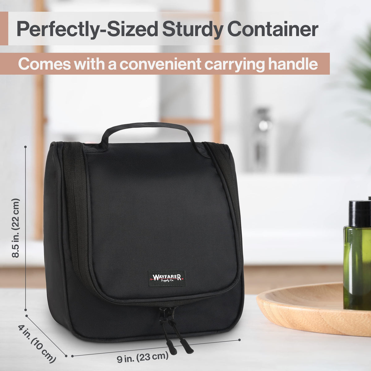 Wayfarer Supply Hanging Travel Toiletry Bag - Large Cosmetic Bag Organizer for Toiletries, Makeup and Shaving Supplies - Cruise and Travel Essentials for Women & Men, Black