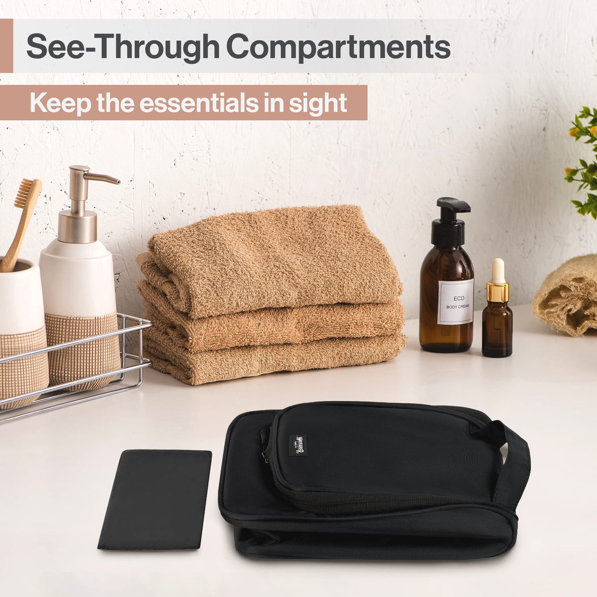 Wayfarer Supply Hanging Travel Toiletry Bag - Large Cosmetic Bag Organizer for Toiletries, Makeup and Shaving Supplies - Cruise and Travel Essentials for Women & Men, Black