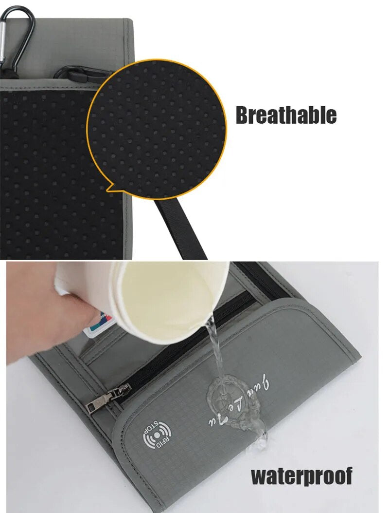 RFID Blocking Travel Passport Holder Neck Wallet Pouch Travel Document Organizer Purse