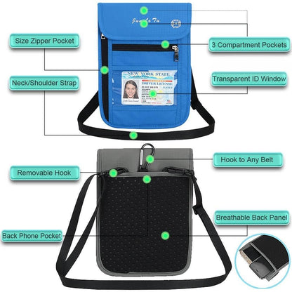 RFID Blocking Travel Passport Holder Neck Wallet Pouch Travel Document Organizer Purse