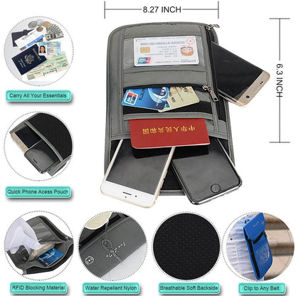 RFID Blocking Travel Passport Holder Neck Wallet Pouch Travel Document Organizer Purse
