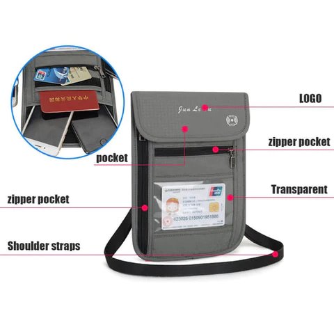 RFID Blocking Travel Passport Holder Neck Wallet Pouch Travel Document Organizer Purse