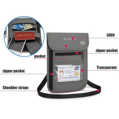 RFID Blocking Travel Passport Holder Neck Wallet Pouch Travel Document Organizer Purse