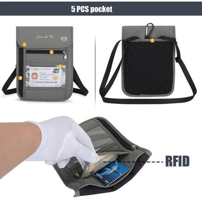 RFID Blocking Travel Passport Holder Neck Wallet Pouch Travel Document Organizer Purse